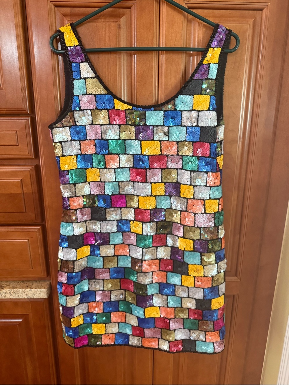 Vintage Just Fabulous Multi-Color Sequin Mosaic Mini Dress - Size 12